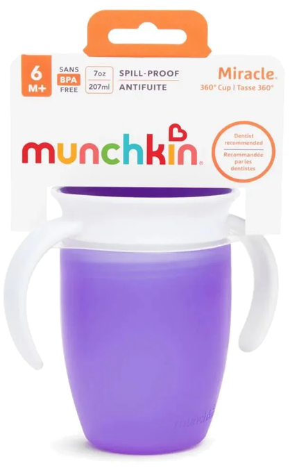 MUNCHKIN 6m+ Miracle 360 Violet mācību krūzīte, 207 ml - 1