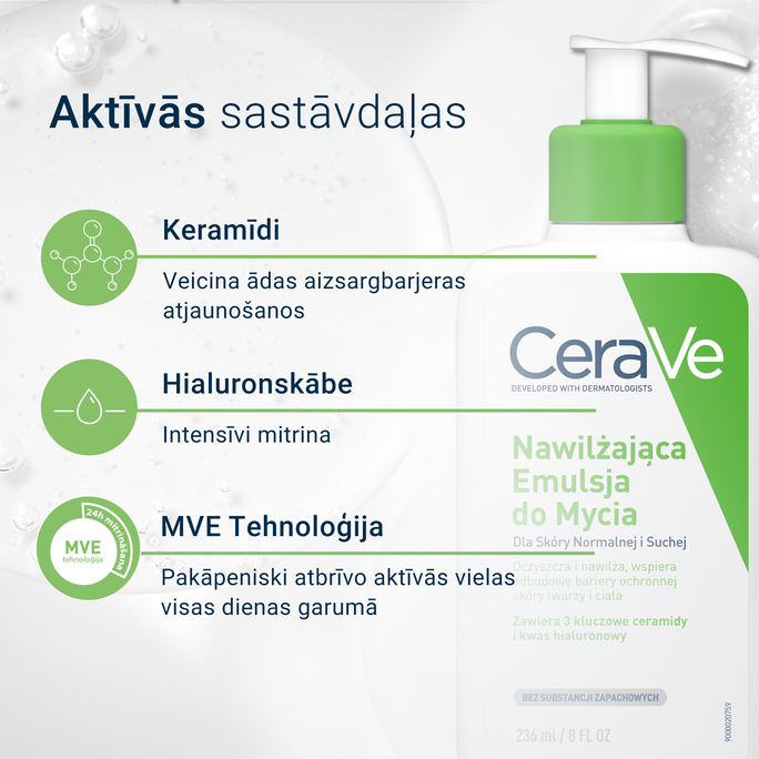 CERAVE For Face And Body Hydrating With Ceramides attīrošs krēms, 236 ml - 4