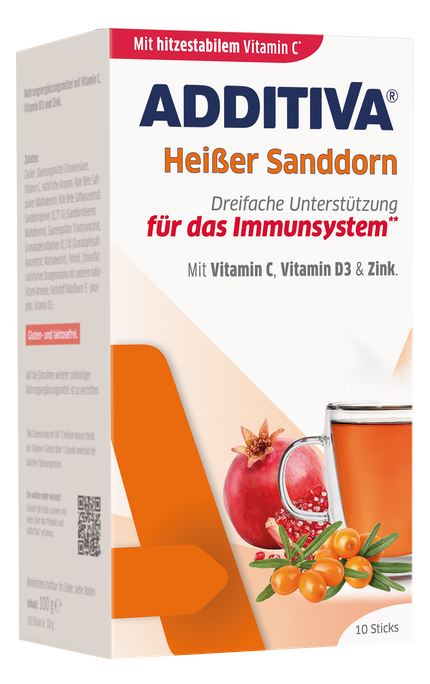 ADDITIVA Smiltsērkšķis C vitamīns + cinks + D3 vitamīns karstais dzēriens, 10 gab. - 1