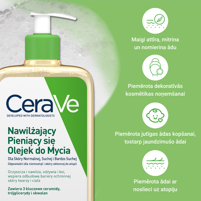 CERAVE For Face And Body With Ceramides Moisturising attīroša eļļa, 473 ml - 3
