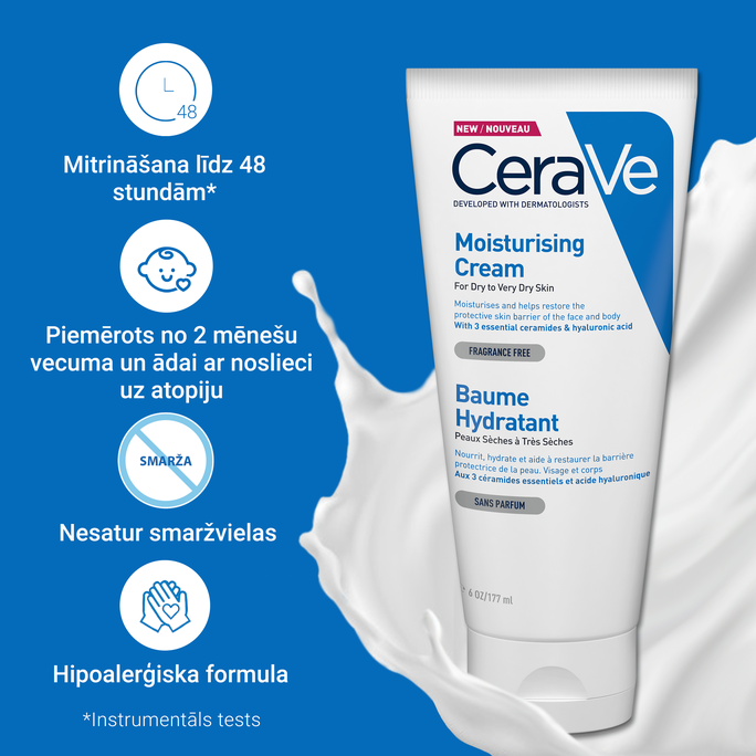 CERAVE For Body And Face With Ceramides Moisturising balzams, 177 g - 3