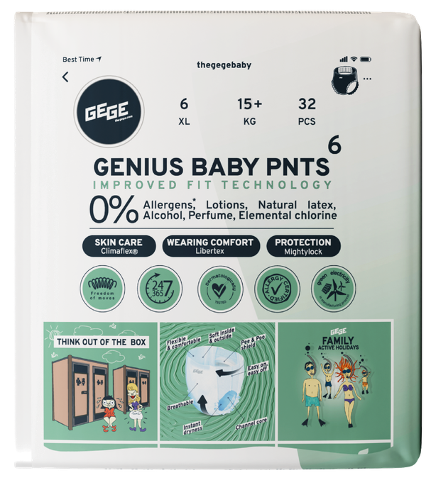 GEGE Genius Baby PNTS (15+ kg) XL 6 biksītes, 32 gab. - 2