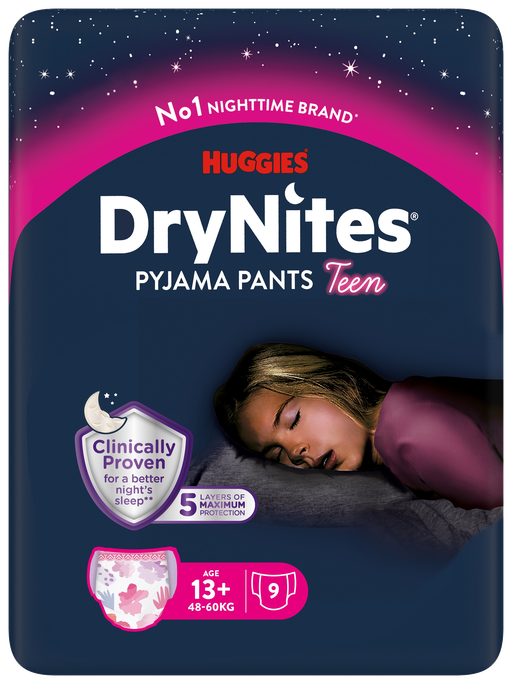 HUGGIES DryNites Teen girl 13+, 49-60kg biksītes, 9 gab. - 1