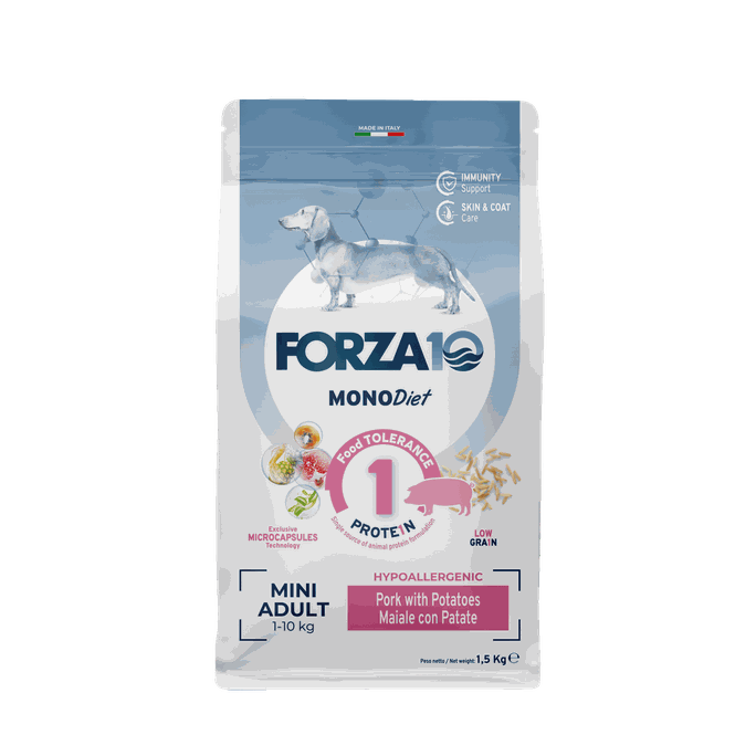 FORZA10 Monodiet Mini Adult Ar Cūku Un Kartupeļiem, Suņiem sausā barība, 1.5 kg - 1