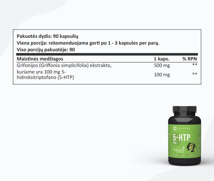 SAPIENS 5-HTP PRO kapsulės, 90 vnt. - 2