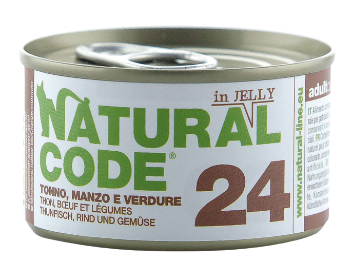 NATURAL CODE 24 Tuncis, Liellops, Dārzeņi konservi kaķiem, 85 g - 1