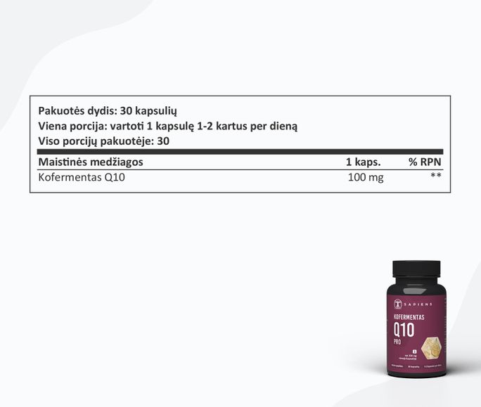 SAPIENS Coenzyme Q10 PRO kietos kapsulės, 30 vnt. - 2