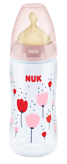 NUK First Choice+ Ar Temperatūras Kontroles Indikatoru Un Lateksa Knupi, 300 Ml (0-6 Mēn.), M Izmēra Atvere (piena Maisījumiem), Polipropelēna pudelīte, 1 gab. - 1