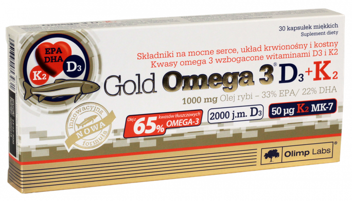 OLIMP LABS Gold Omega-3 D3+K2 kapsulas, 30 gab. - 1