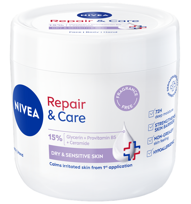 NIVEA Repair & Care Jutīgai Ādai ķermeņa krēms, 400 ml - 1