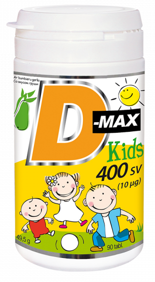 VITABALANS D-max Kids 400 SV (10 ug) kramtomosios tabletės, 90 vnt. - 1