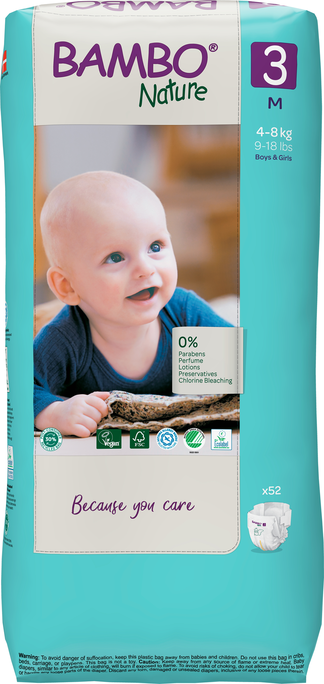 BAMBO NATURE Nature M-3, 4-8 kg autiņbiksītes, 52 gab. - 1