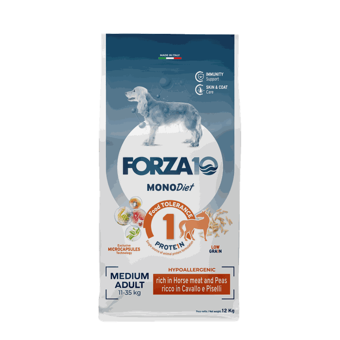 FORZA10 Monodiet Medium Adult Ar Zirgu Un Zirņiem, Suņiem sausā barība, 12 kg - 1