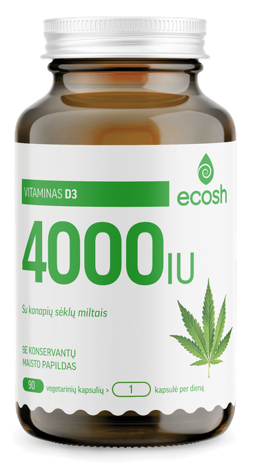 ECOSH Vitaminas D3 4000IU, su kanapių sėklų miltais kapsulės, 90 vnt. - 1