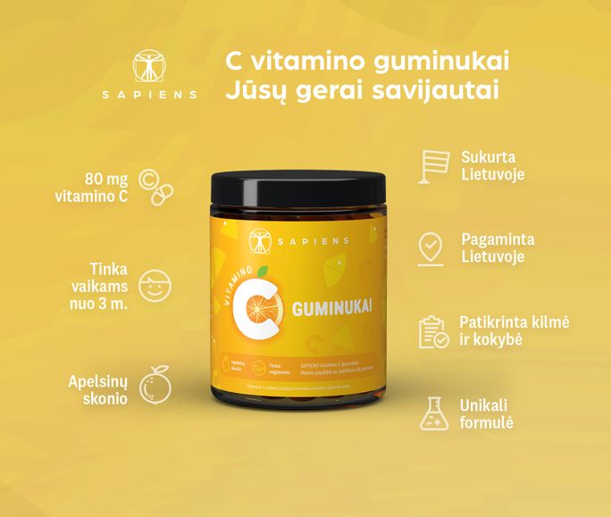 SAPIENS Vitaminas C  guminukai, 60 vnt. - 2