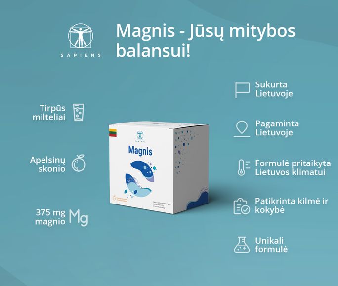 SAPIENS Magnesium tirpūs milteliai, 30 vnt. - 2