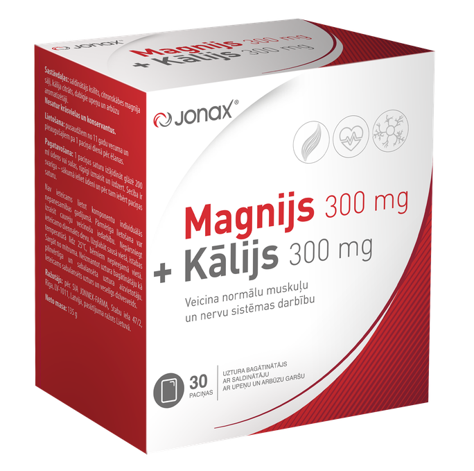 JONAX Magnijs 300 mg + Kālijs 300 mg paciņas, 30 gab. - 1