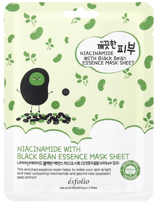 ESFOLIO Pure Skin Niacinamide Black Bean Essence auduma sejas maska, 1 gab. - 1