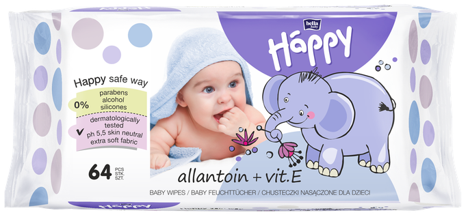 HAPPY Allantoin & vit.E drėgnos servetėlės, 64 vnt. - 1