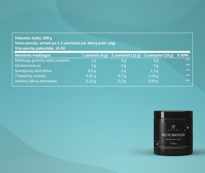 SAPIENS Gastro Skaidulos milteliai, 300 g - 3