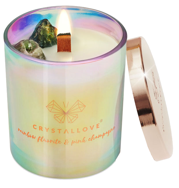 CRYSTALLOVE Rainbow Fluorite & Champagne Soy aromātiskā svece, 1 gab. - 1