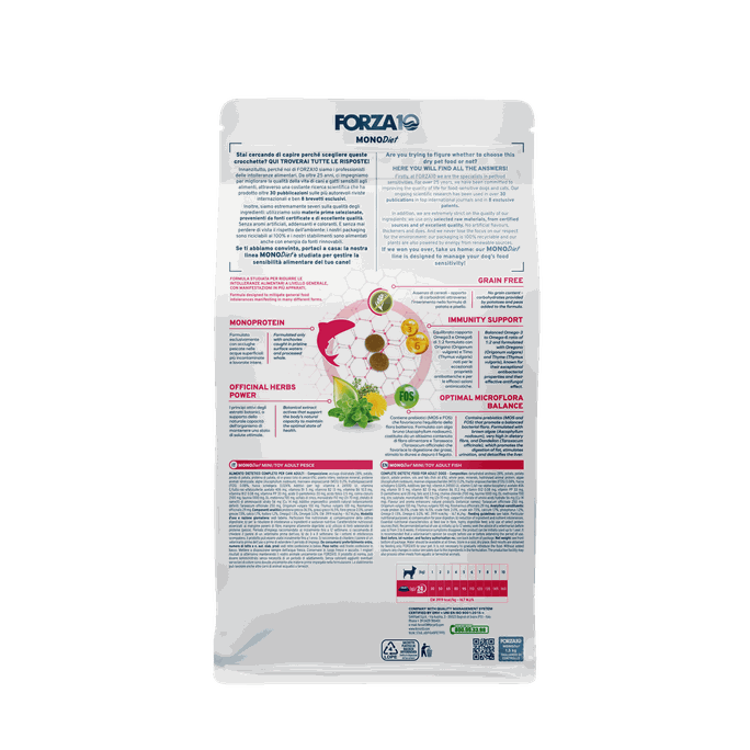 FORZA10 Monodiet Sensitive Digestion Mini/Toy Adult Ar Zivi, Suņiem sausā barība, 1.5 kg - 2