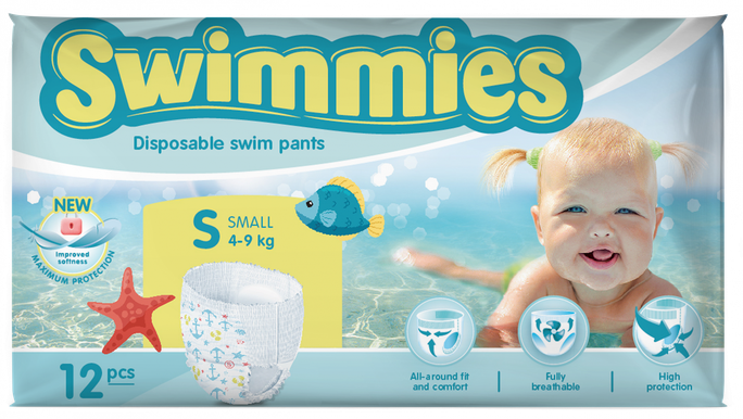 MOLTEX Swimmies S (4-9 kg) peldēšanas autiņbiksītes, 12 gab. - 2