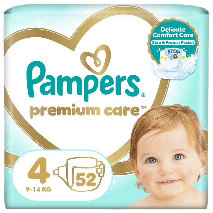 PAMPERS Premium Care 4 Maxi 9 - 14 kg autiņbiksītes, 52 gab. - 1