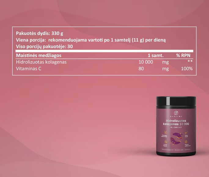 SAPIENS Hidrolizuotas Kolagenas 10000 milteliai, 330 g - 3