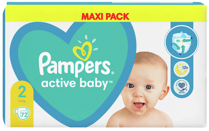 PAMPERS Active Baby Maxi 2 (4-8 kg) autiņbiksītes, 72 gab. - 1