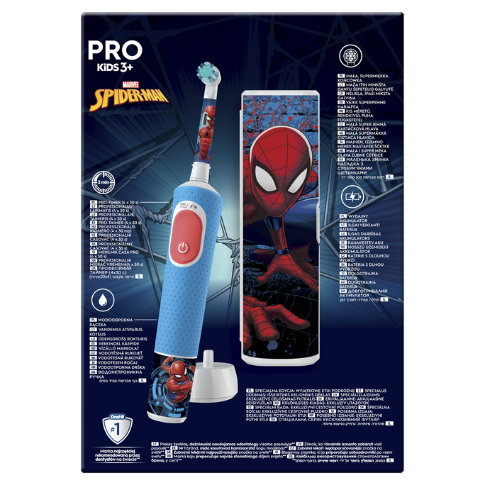 ORAL-B Pro Kids Spiderman ar ceļojumu futrāli elektriskā zobu birste, 1 gab. - 3