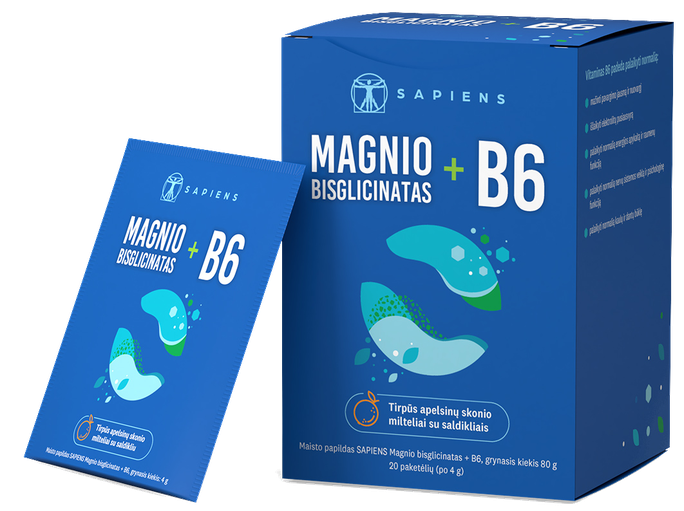 SAPIENS Magnio Bisglicinatas + B6 paketėliai, 20 vnt. - 1
