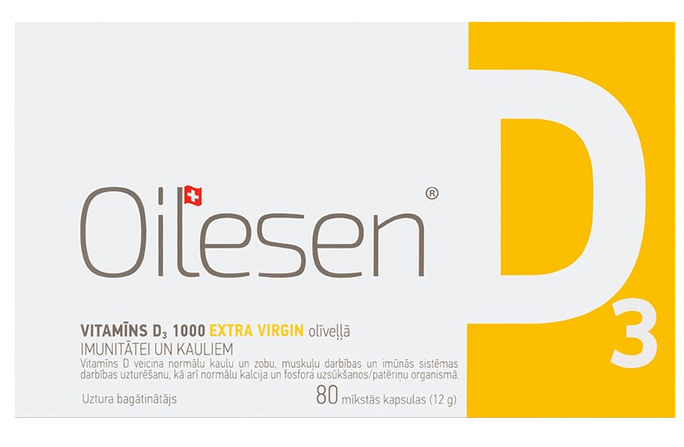 OILESEN VITAMĪNS D3 1000SV mīkstās kapsulas, 80 gab. - 1