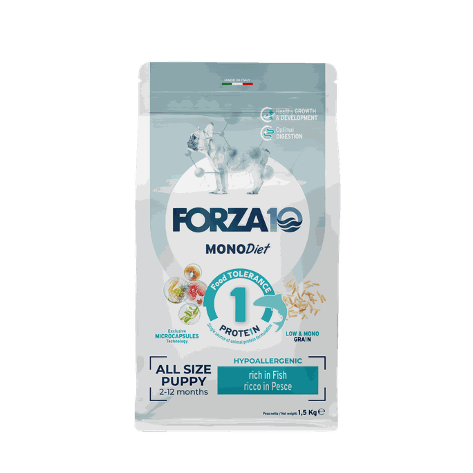 FORZA10 Monodiet All Size Puppy Ar Zivi, Suņiem sausā barība, 1.5 kg - 1