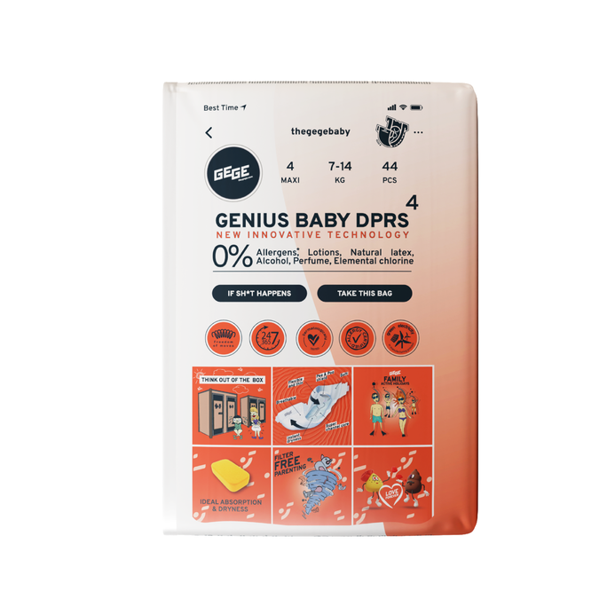 GEGE Genius Baby DPRS (7-14 kg) Maxi 4 autiņbiksītes, 44 gab. - 2