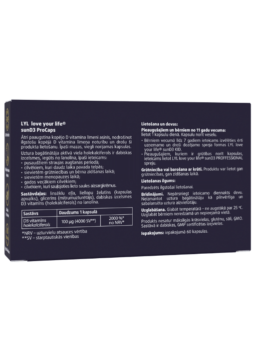 LYL sunD3 ProCaps 4000 SV kapsulas, 60 gab. - 2