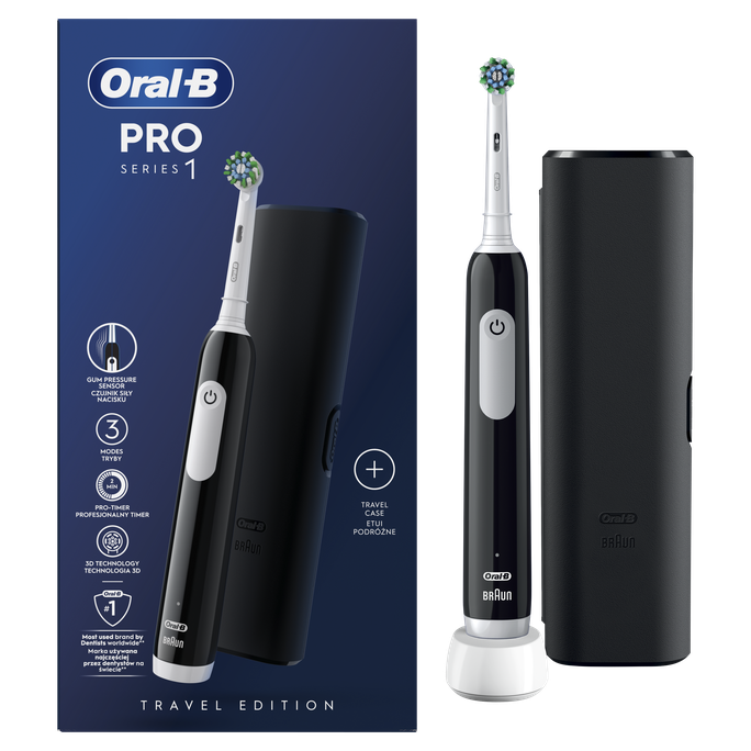 ORAL-B Pro 1 Black ar ceļojumu futrāli elektriskā zobu birste, 1 gab. - 4