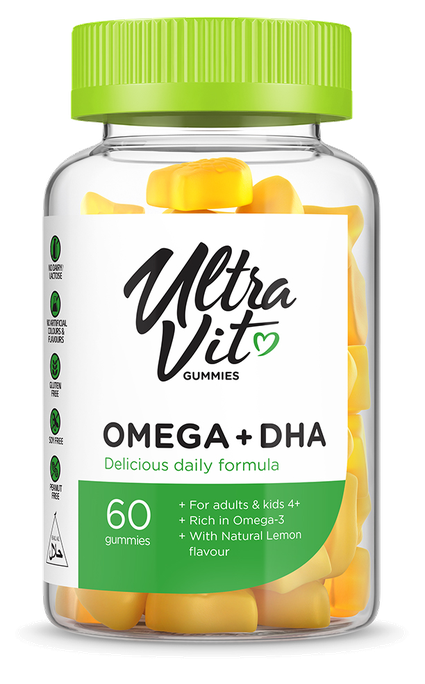ULTRAVIT Omega 3 + DHA košļājamās tabletes, 60 gab. - 1