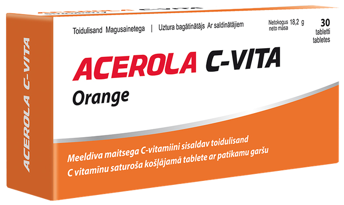 VITABALANS Acerola C-Vita Apelsīns košļājamās tabletes, 30 gab. - 1