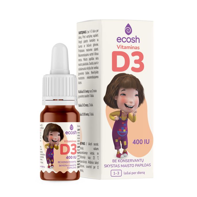 ECOSH KAKĖ MAKĖ Vitaminas D3 su kokosų aliejumi 400 IU, 10 ml - 1