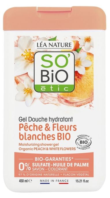 SO BIO ETIC Peach & White Flowers dušas želeja, 450 ml - 1