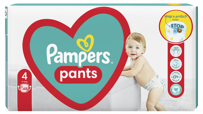 PAMPERS Maxi Pack 4 (9-15 kg) autiņbiksītes, 48 gab. - 1
