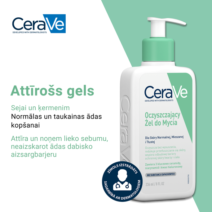 CERAVE For Face And Bodu With Ceramides attīroša želeja, 236 ml - 2