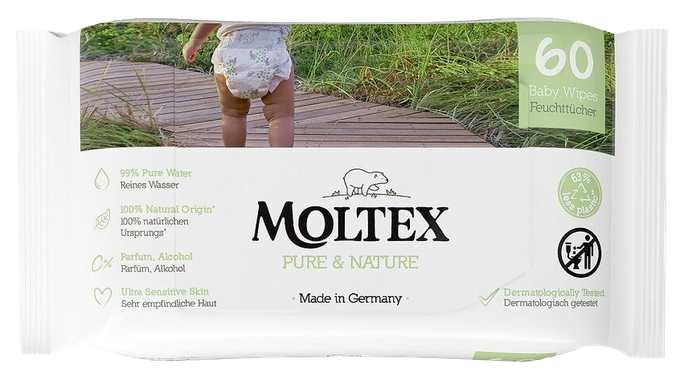 MOLTEX Pure & Nature drėgnos servetėlės, 60 vnt. - 1