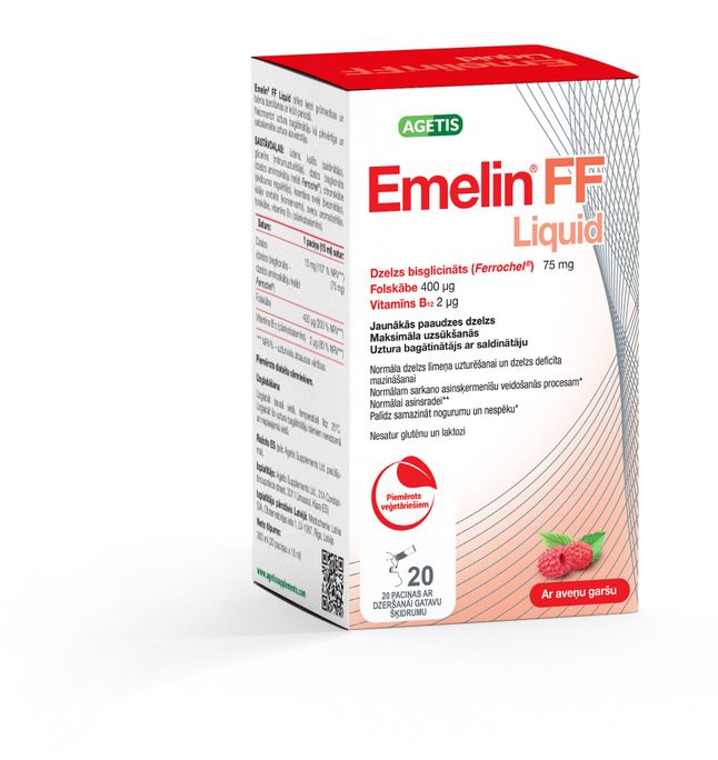 EMELIN FF Liquid 75 mg/400 mcg/2 mcg paciņas, 20 g - 2