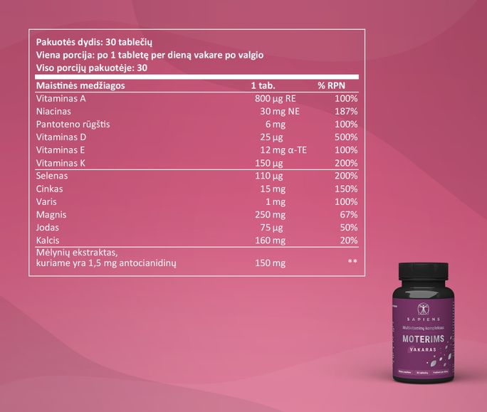 SAPIENS Multivitaminų Kompleksas Moterims tabletės, 60 vnt. - 4