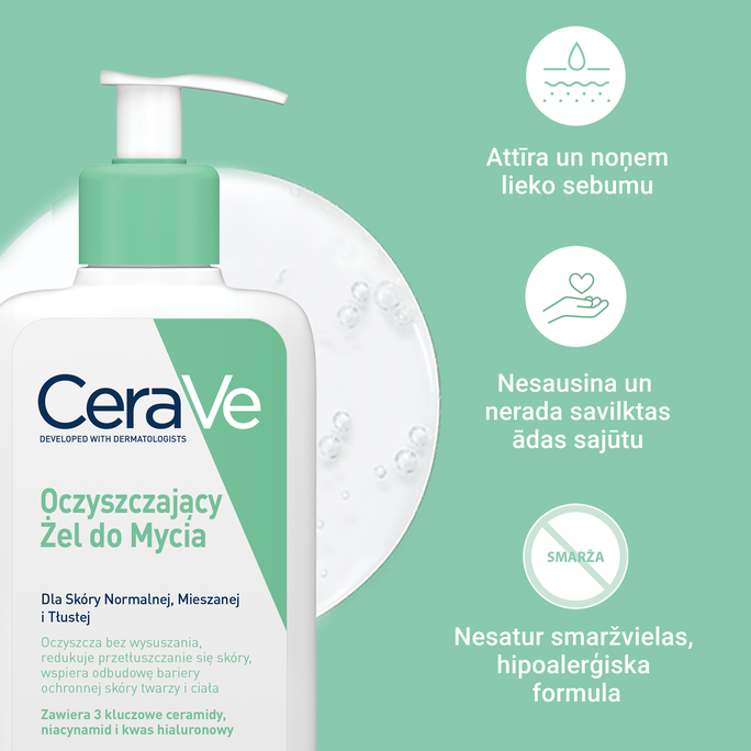 CERAVE For Face And Bodu With Ceramides attīroša želeja, 236 ml - 3