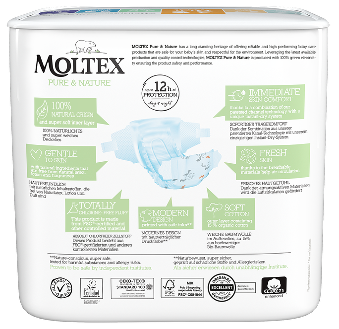 MOLTEX Eco Pure & Nature 3 Midi (4-9 kg) autiņbiksītes, 33 gab. - 2