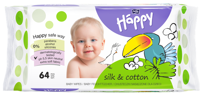 HAPPY Silk & Cotton mitrās salvetes, 64 gab. - 1