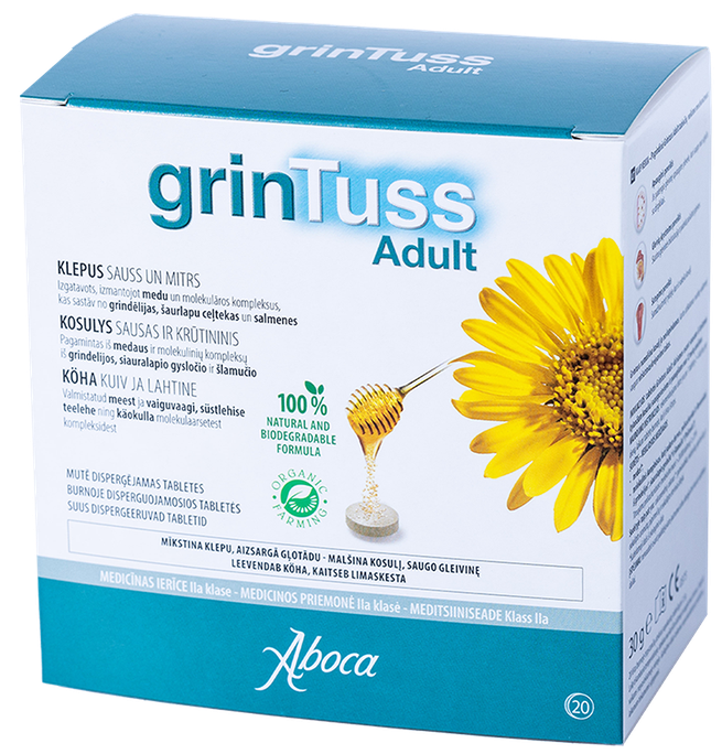 GRINTUSS sausam ir šlapiam kosuliui čiulpiamosios pastilės, 20 vnt. - 1
